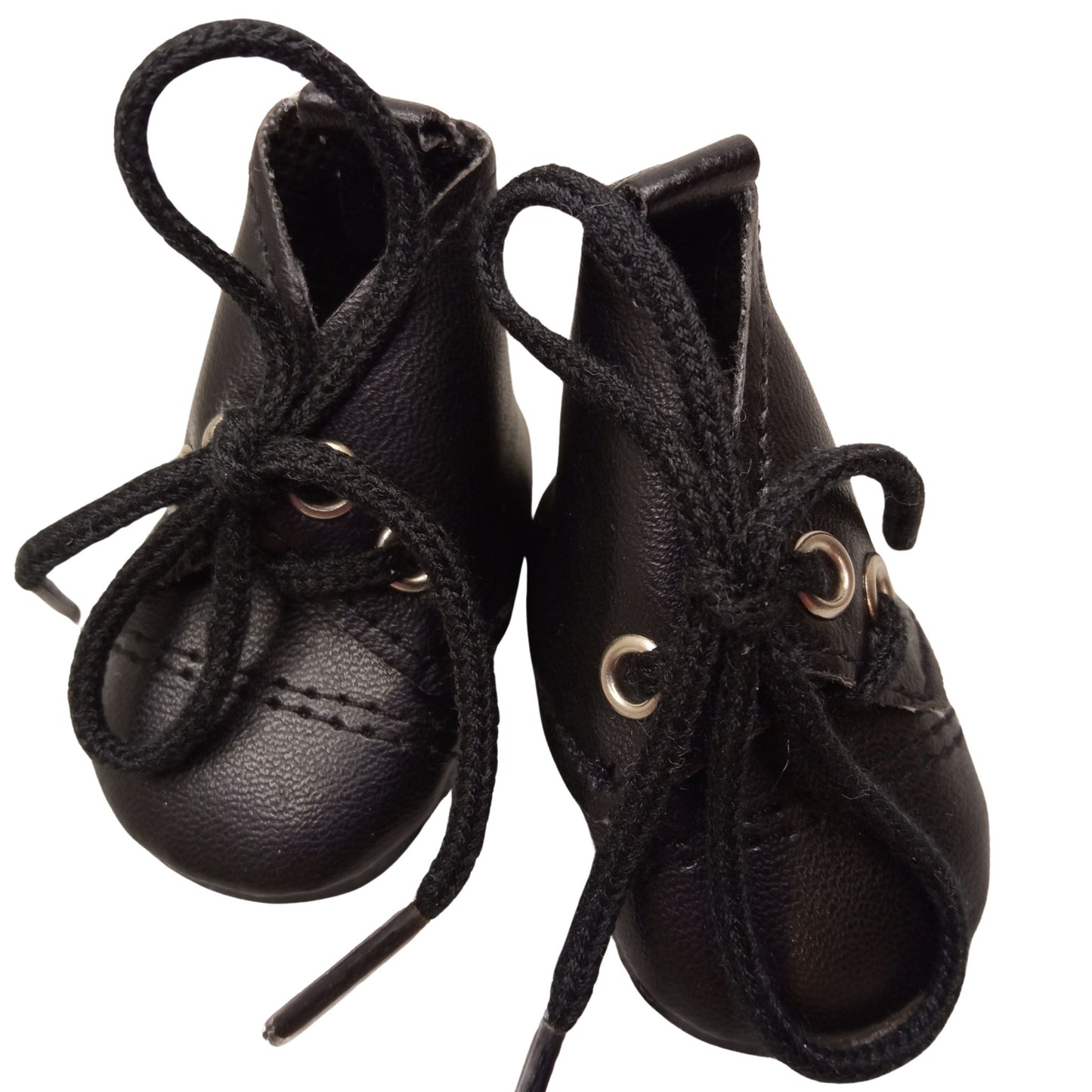 Sleek black lace-up boots for 32 cm Paola Reina dolls with matching black laces and sturdy soles, perfect for stylish and adventurous outfits.