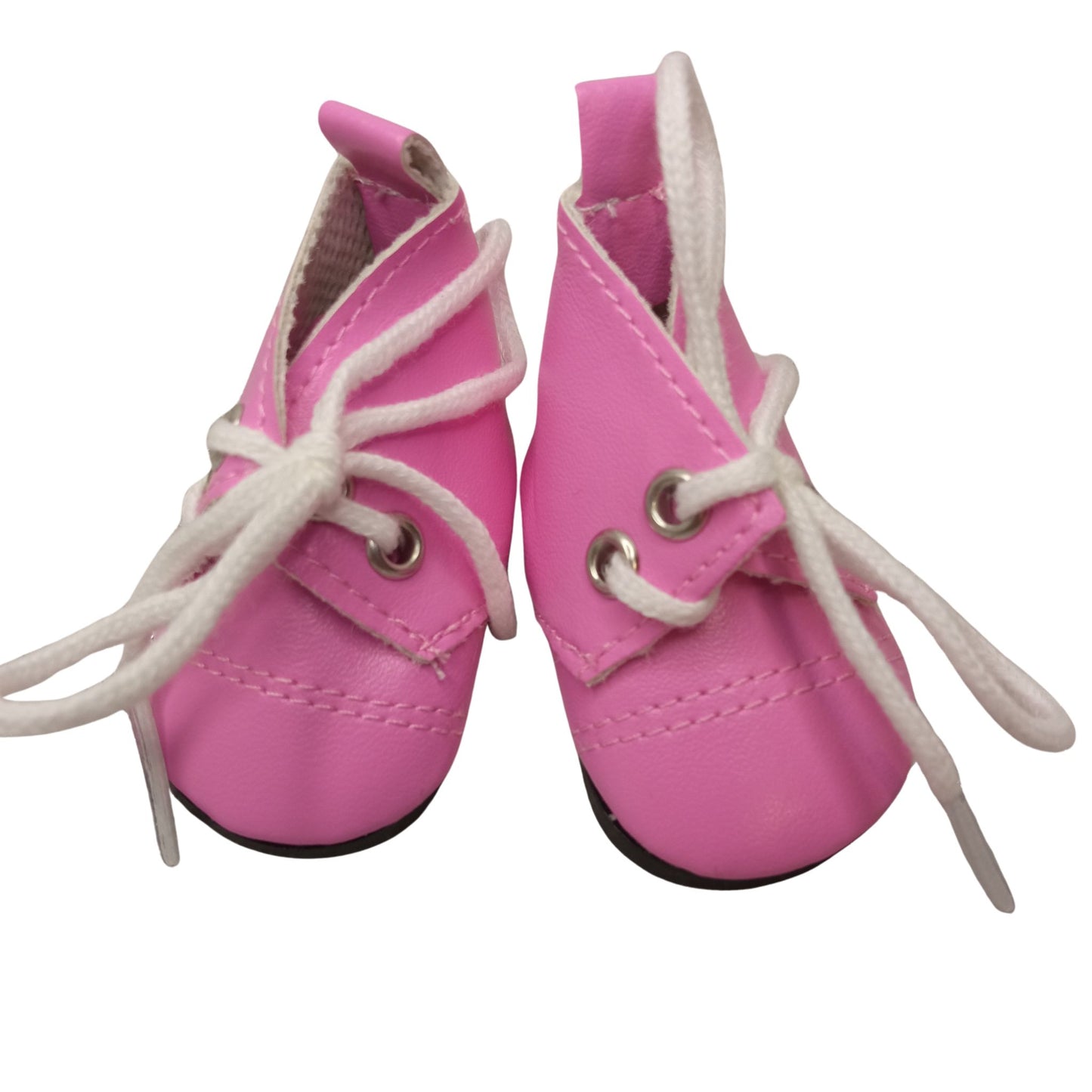 Bright pink lace-up boots for 32 cm Paola Reina dolls with white laces and black soles, perfect for playful adventures and stylish fun.