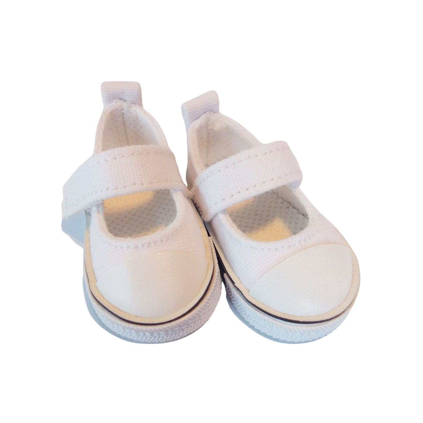 Classic white sneakers for Paola Reina 32 cm (12") dolls with Velcro straps and rubber toe caps.