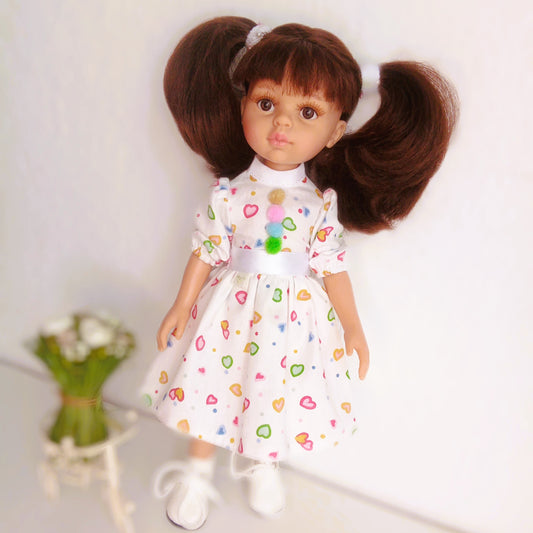 Doll clothes "Dress "Hearts" for doll 30-33 cm