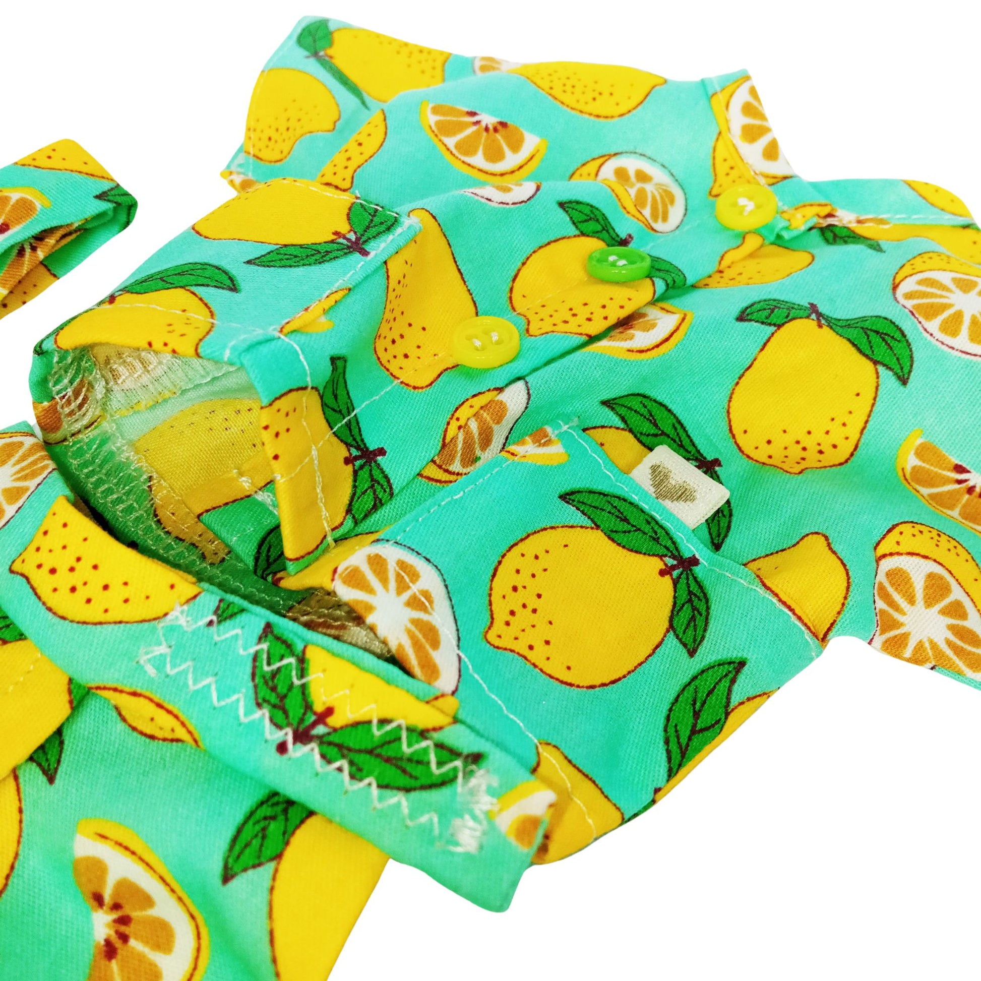 Summer Outfit bright lemon-printed for  Paola Reina 32 cm doll wearing with a matching belt, styled for a cheerful summer look.