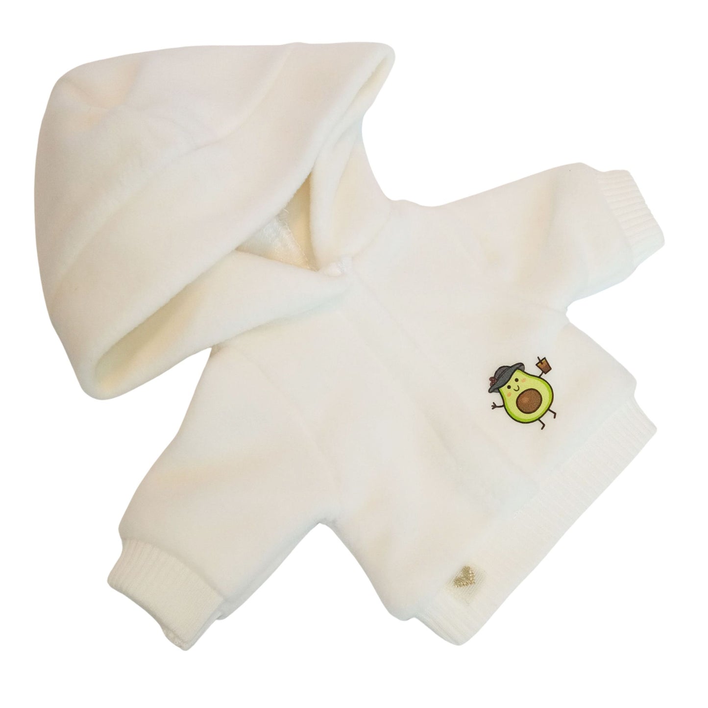 White hoodies with an avocado print for Paola Reina dolls 32 cm or 12 inch.